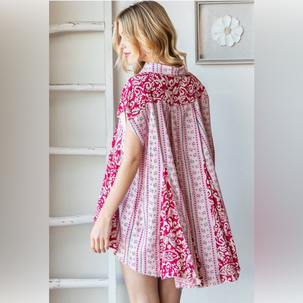 Brand New! Oli & Hali Something Like That Pieced Pink Printed Blouse Size L - Picture 2 of 5